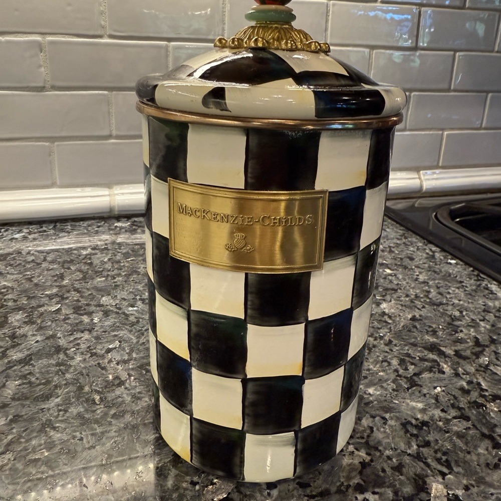MacKenzie-Childs Large Black and White Checkered Canister
